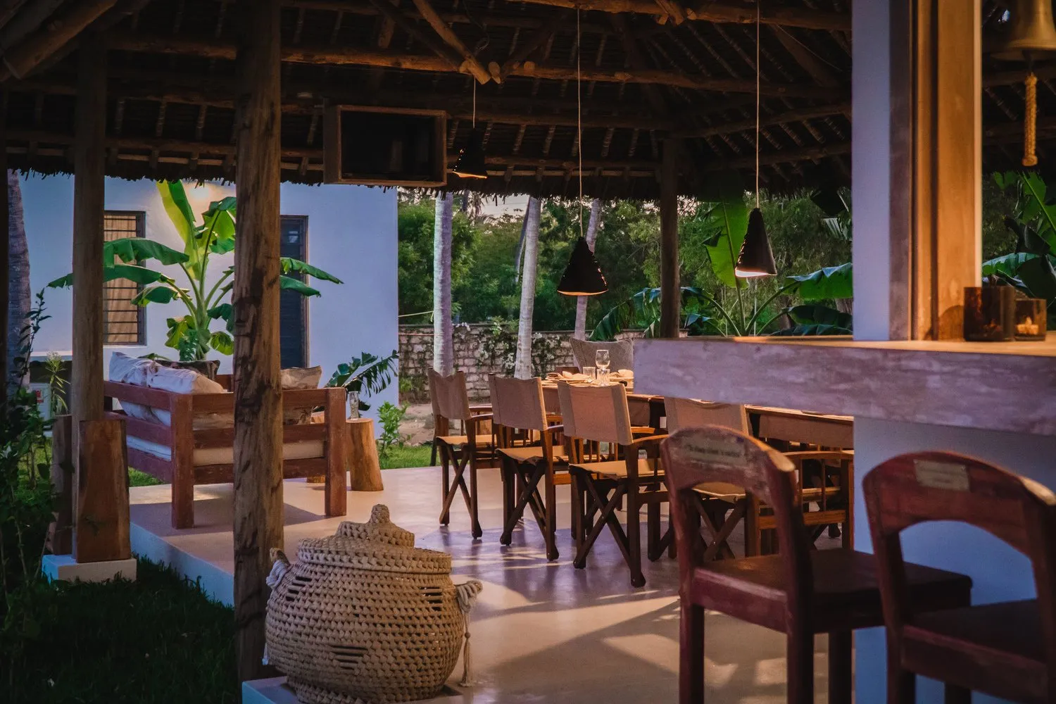 Bar and dining at night at Watamu Dunes